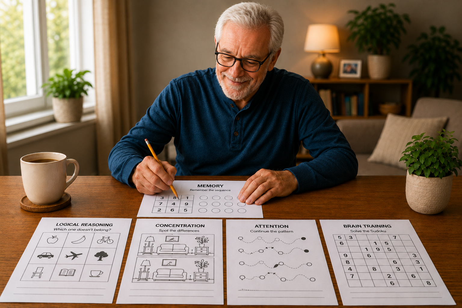 An older adult doing mental exercises