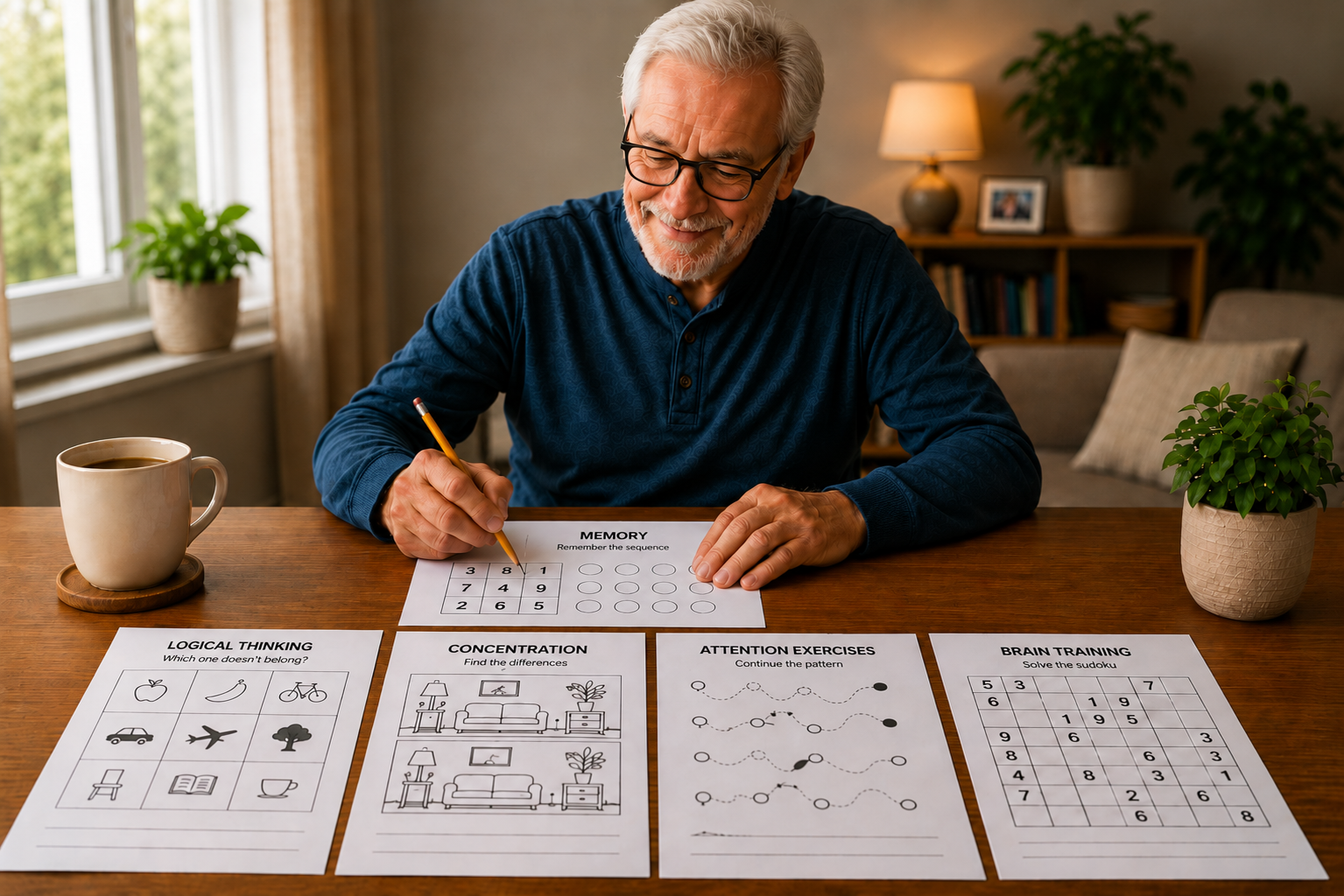 Senior person doing mental exercises